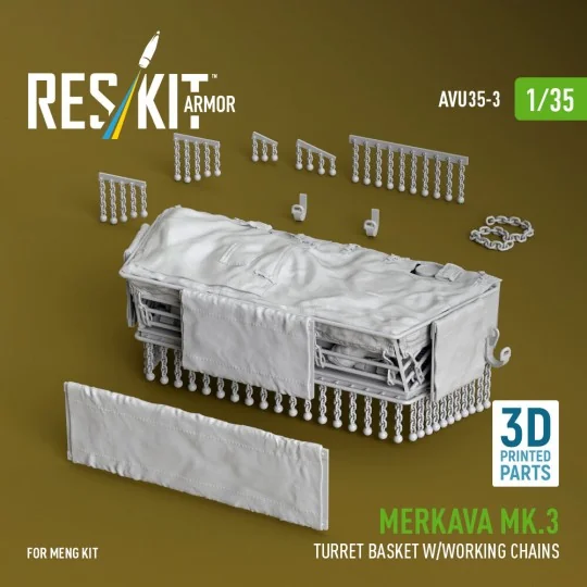 Merkava Mk.3 turret basket w/working chains for Meng kit (3D Printe...