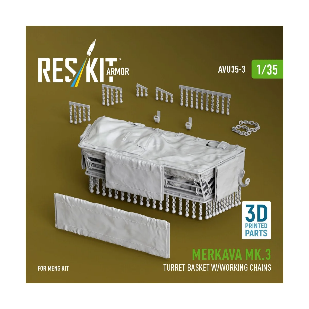 Merkava Mk.3 turret basket w/working chains for Meng kit (3D Printe...