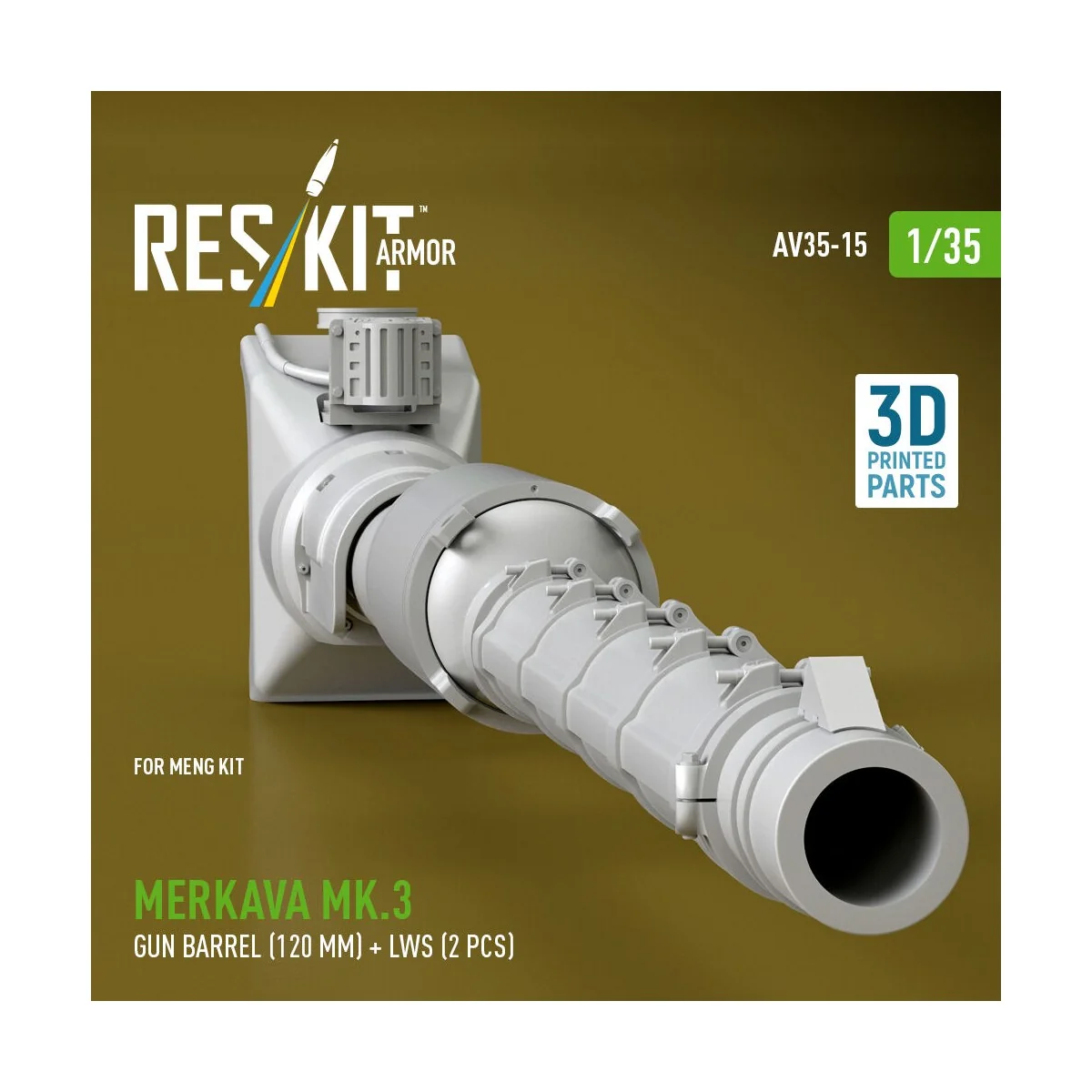Merkava Mk.3 gun barrel (120 mm) + LWS (2 pcs) for Meng Kit (3D Pri...