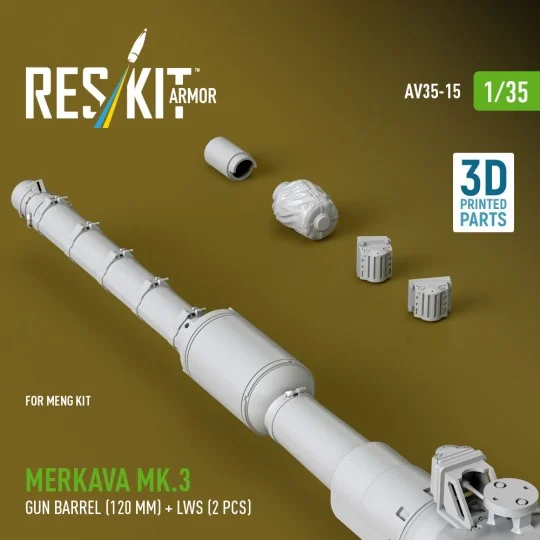 Merkava Mk.3 gun barrel (120 mm) + LWS (2 pcs) for Meng Kit (3D Pri...