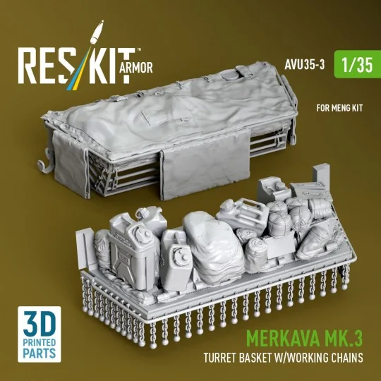 Merkava Mk.3 turret basket w/working chains for Meng kit (3D Printe...