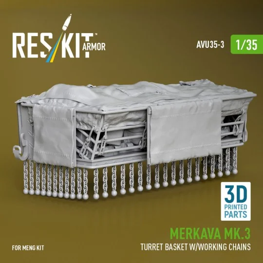 Merkava Mk.3 turret basket w/working chains for Meng kit (3D Printe...