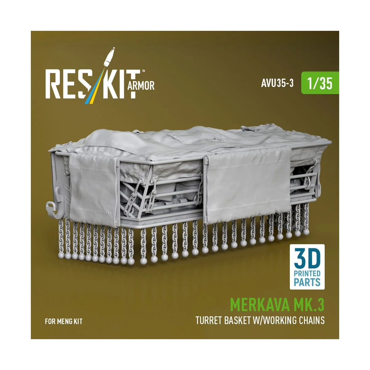 Merkava Mk.3 turret basket w/working chains for Meng kit (3D Printe...