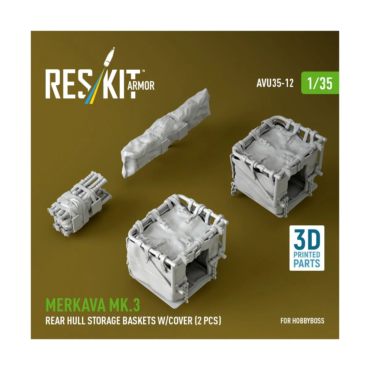 Merkava Mk.3 rear hull storage baskets w/cover (2 pcs) for HobbyBos...