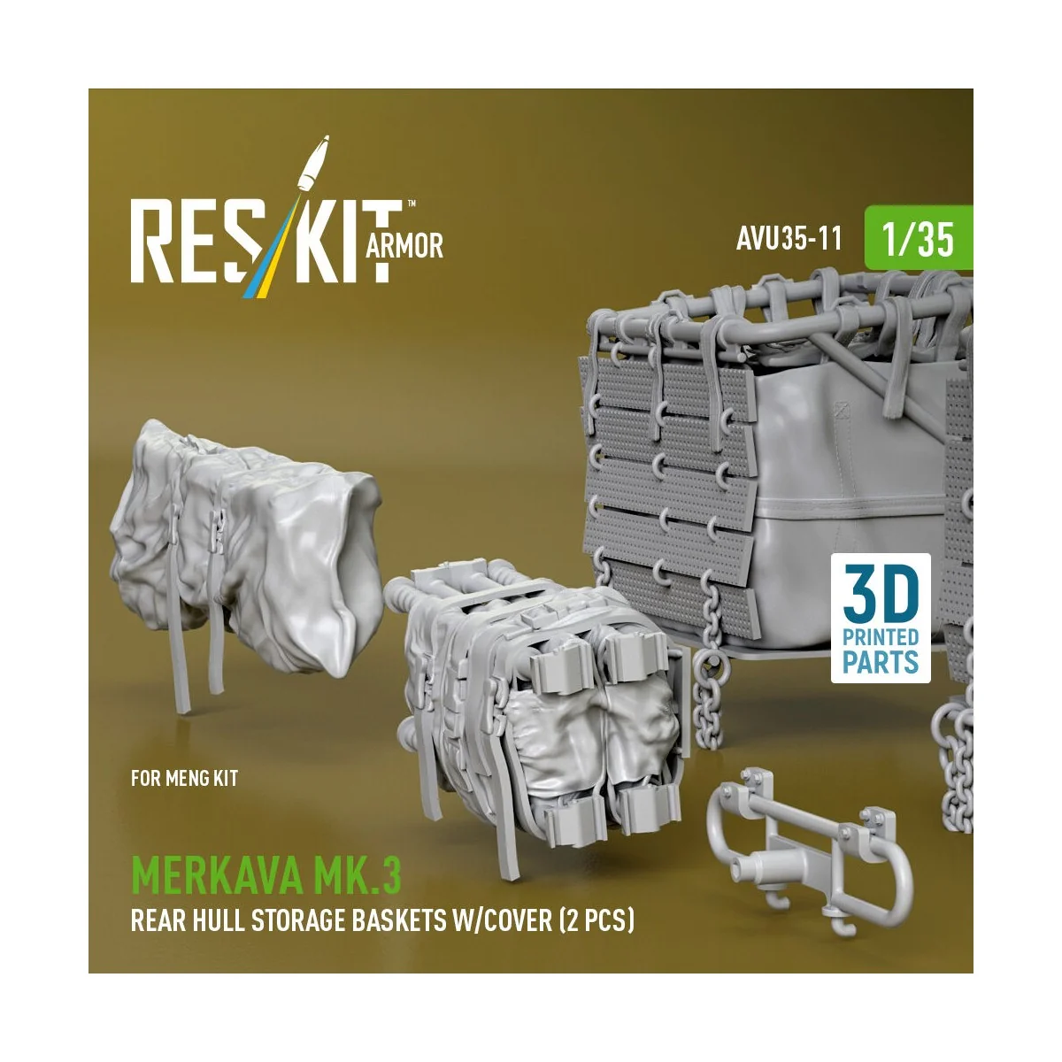 Merkava Mk.3 rear hull storage baskets w/cover (2 pcs) for Meng kit...