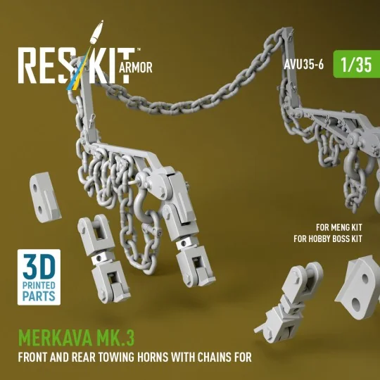 Merkava Mk.3 front and rear towing horns with chains for Meng/Hobby... Merkava Mk.3 front and rear towing horns with chains for Meng/Hobby...