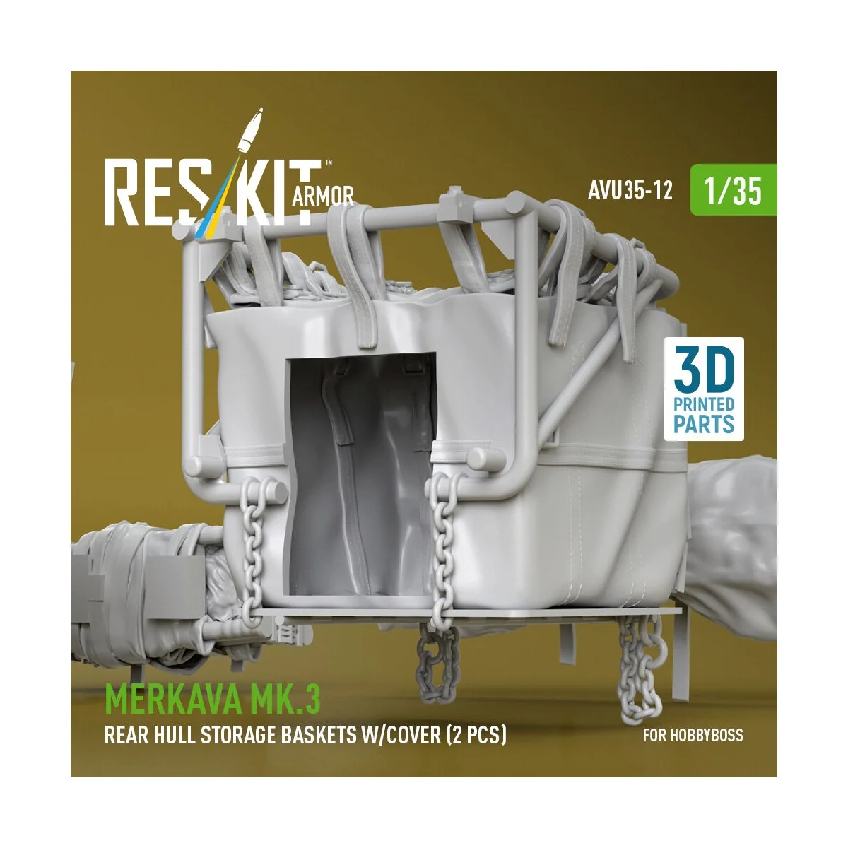 Merkava Mk.3 rear hull storage baskets w/cover (2 pcs) for HobbyBos...