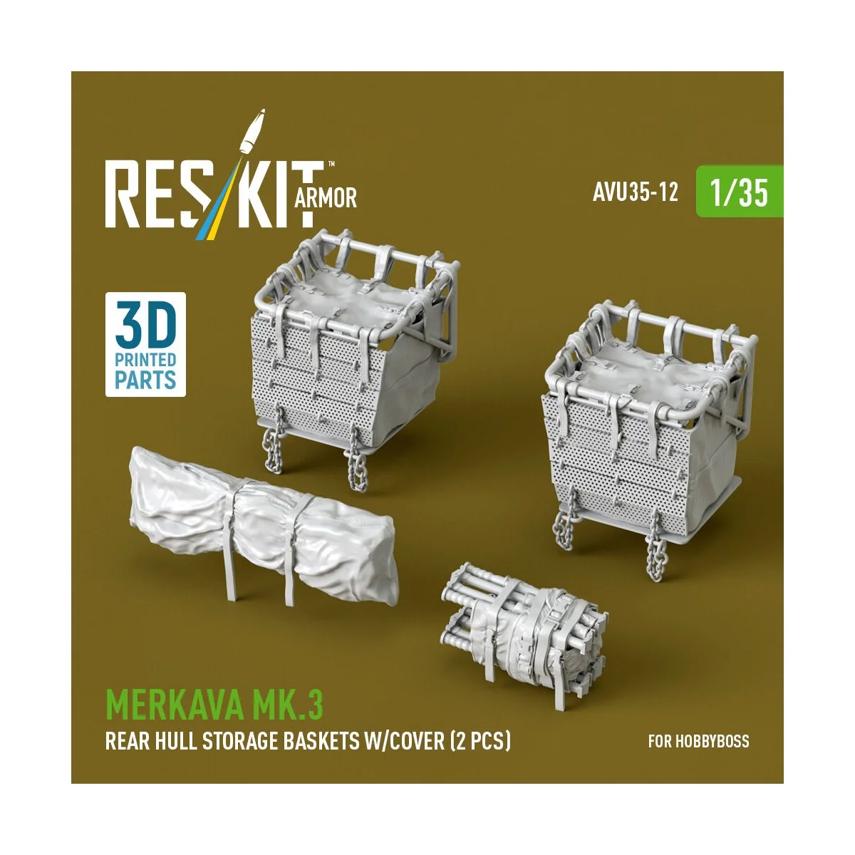 Merkava Mk.3 rear hull storage baskets w/cover (2 pcs) for HobbyBos...