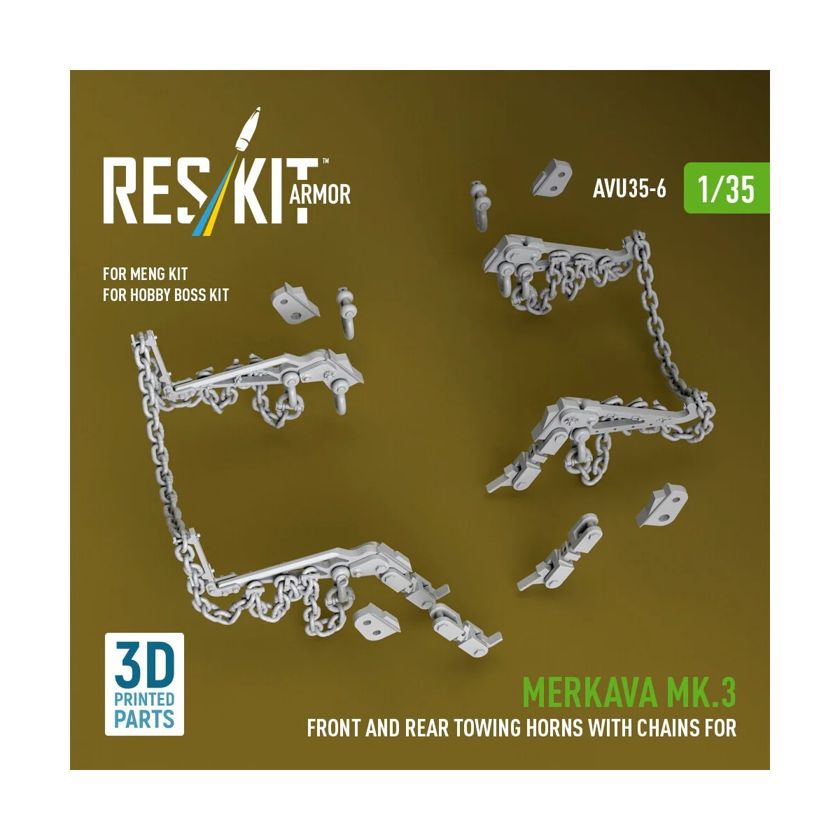 Merkava Mk.3 front and rear towing horns with chains for Meng/Hobby...