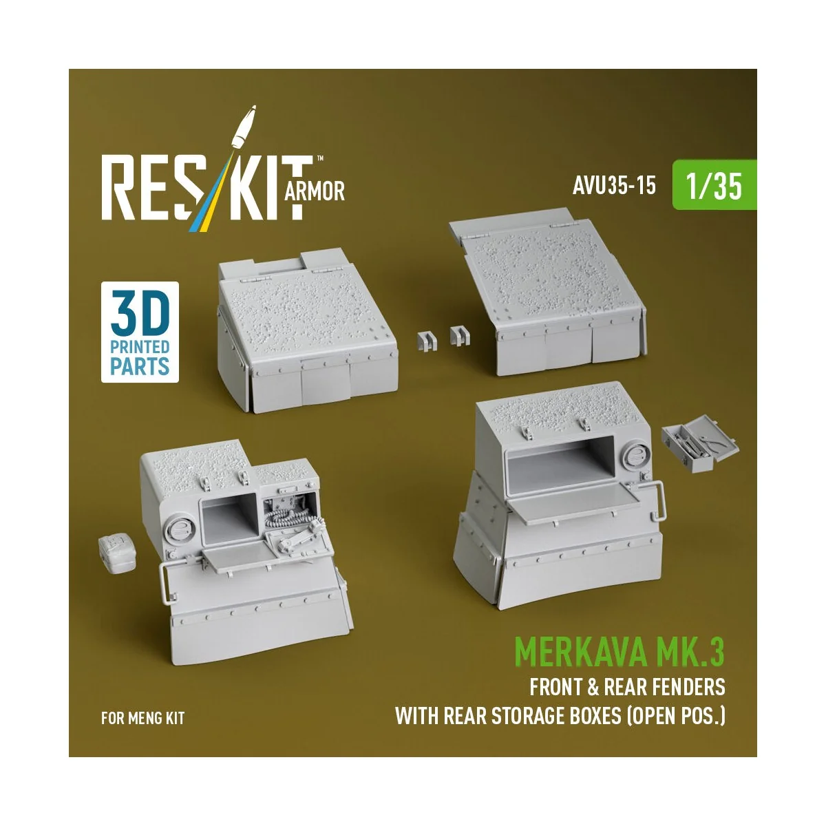 Merkava Mk.3 front & rear fenders with rear storage boxes (open pos...