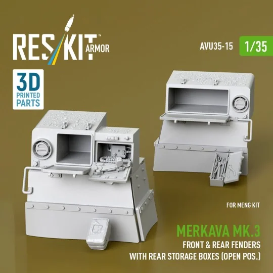 Merkava Mk.3 front & rear fenders with rear storage boxes (open pos...