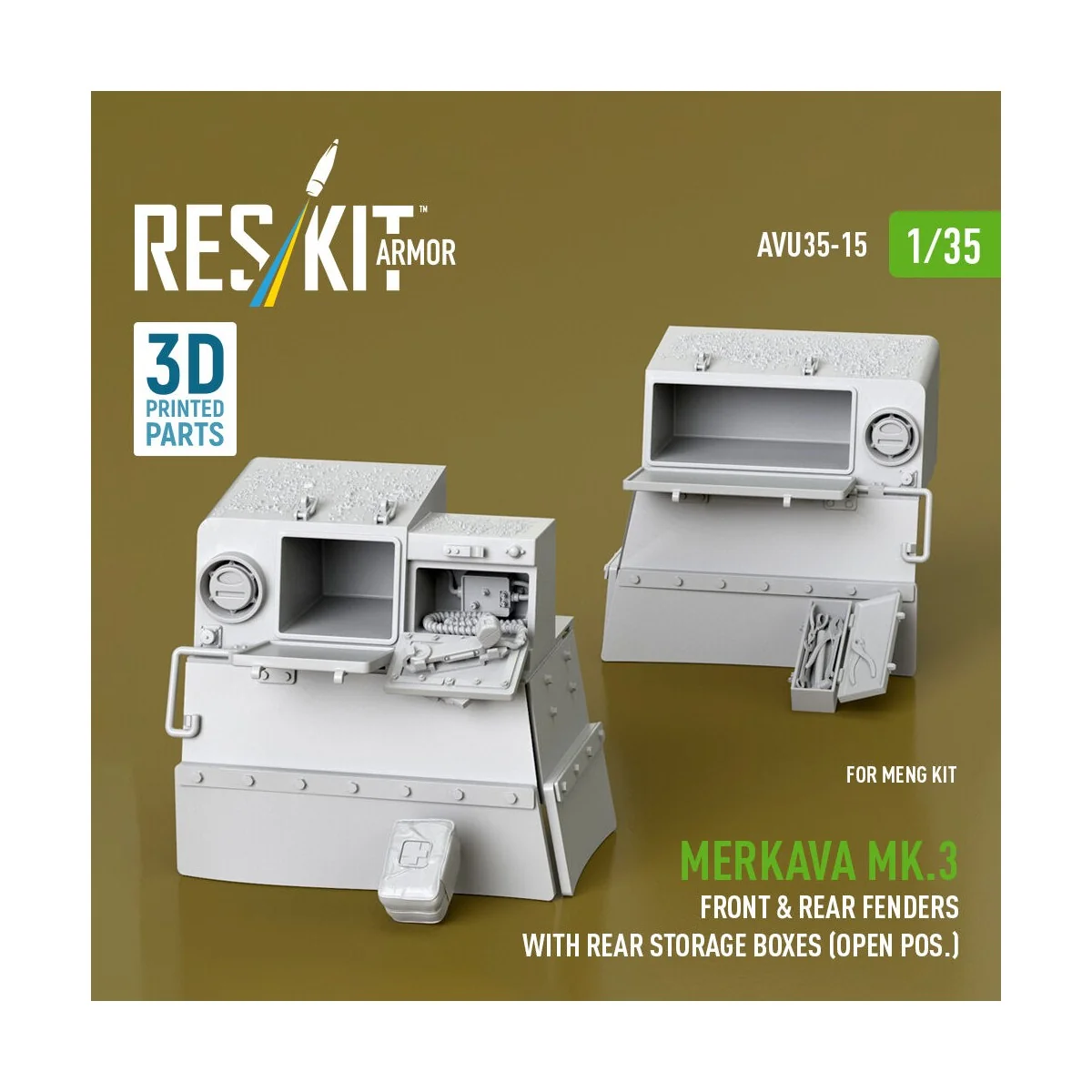 Merkava Mk.3 front & rear fenders with rear storage boxes (open pos...