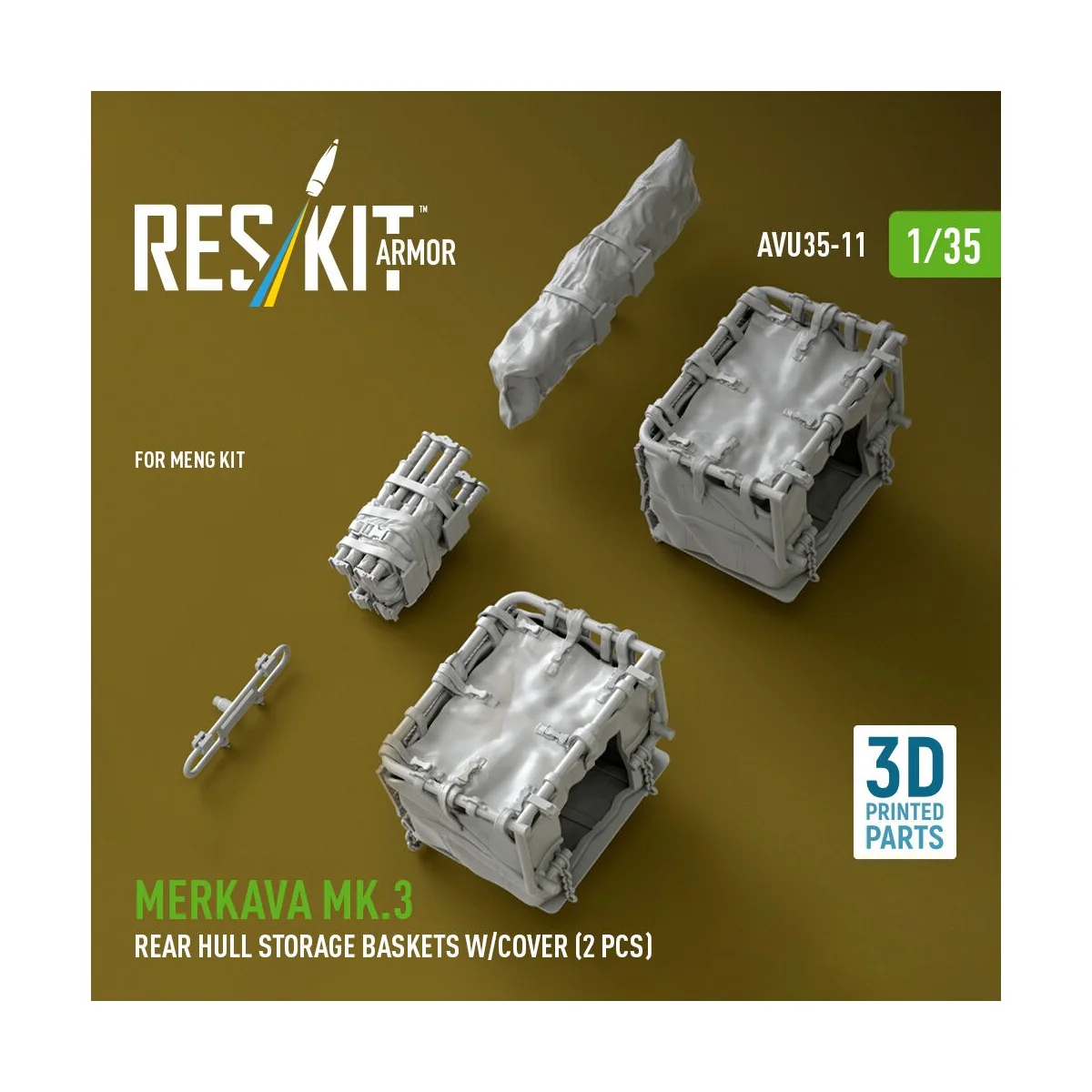 Merkava Mk.3 rear hull storage baskets w/cover (2 pcs) for Meng kit...