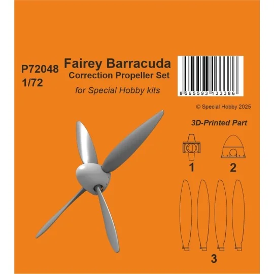 Fairey Barracuda Correction Propeller Set for Special Hobby, 1/72 -...