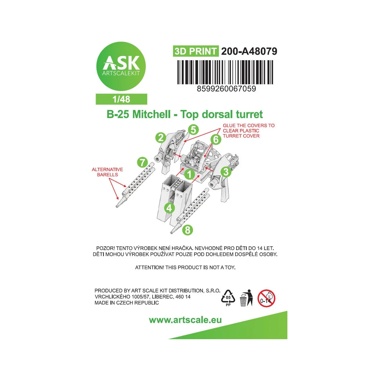 B-25 Mitchell Top Dorsal turret - gun set for HK Model, 1/48 - Art ...