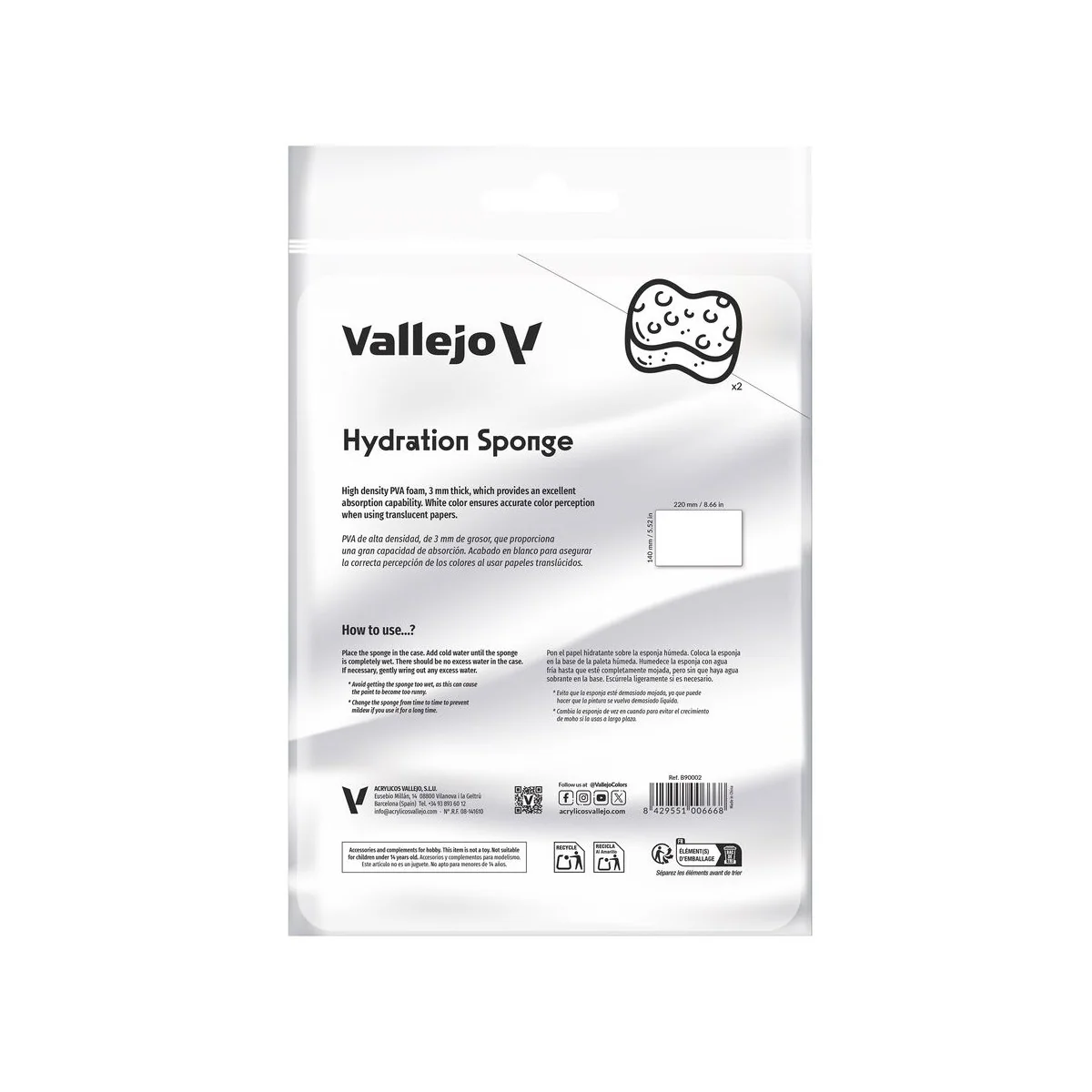 2 Reusable hydration sponges (220 x 140 mm) - Vallejo B90002 2 Reusable hydration sponges (220 x 140 mm) - Vallejo B90002
