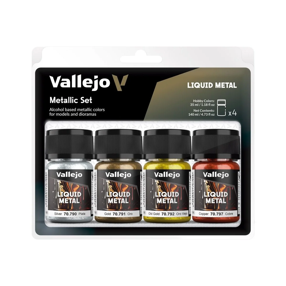 Alcoholbased Metallic Set Gold (2), Silver & Copper 35 ml - Vallejo...