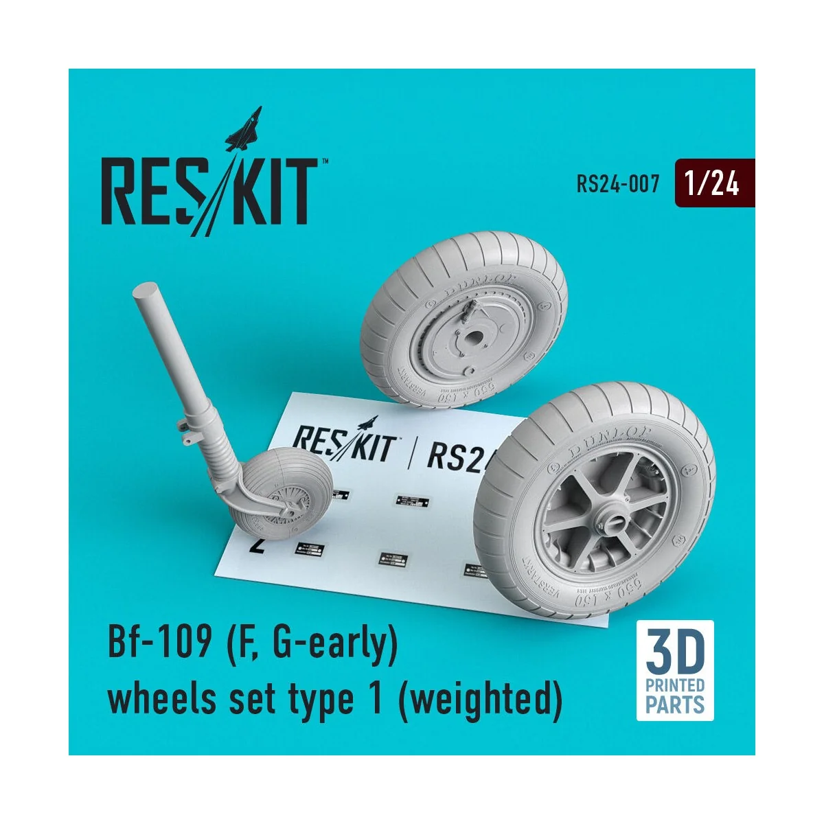Bf-109 (F, G-early) wheels set type 1 (weighted) 1/24 - ResKit Mode...