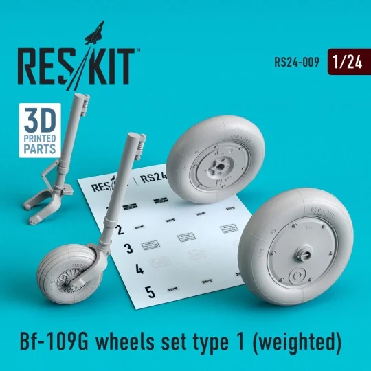 Bf-109G wheels set type 1 (weighted) 1/24 - ResKit Models RS24-0009