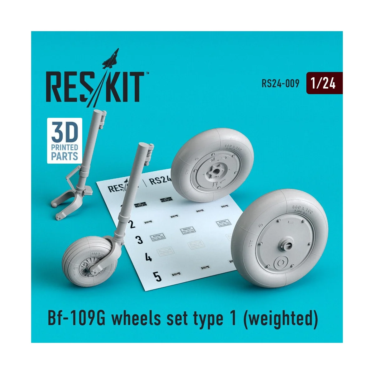 Bf-109G wheels set type 1 (weighted), 1/24 - ResKit Models RS24-0009