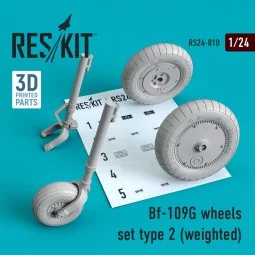 Bf-109G wheels set type 2 (weighted), 1/24 - ResKit Models RS24-0010
