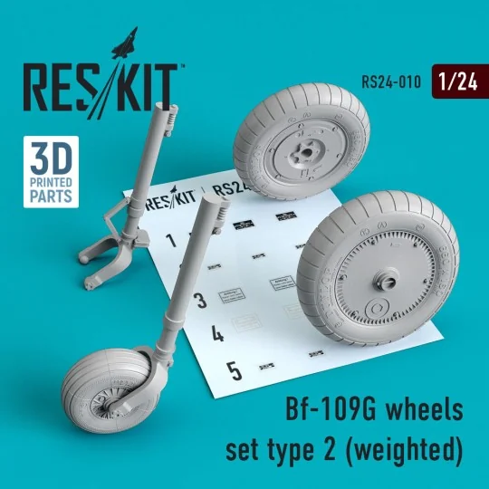 Bf-109G wheels set type 2 (weighted), 1/24 - ResKit Models RS24-0010