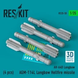 AGM-114L Longbow Hellfire missiles (4 pcs)(AH-64D Longbow) (3D Prin...