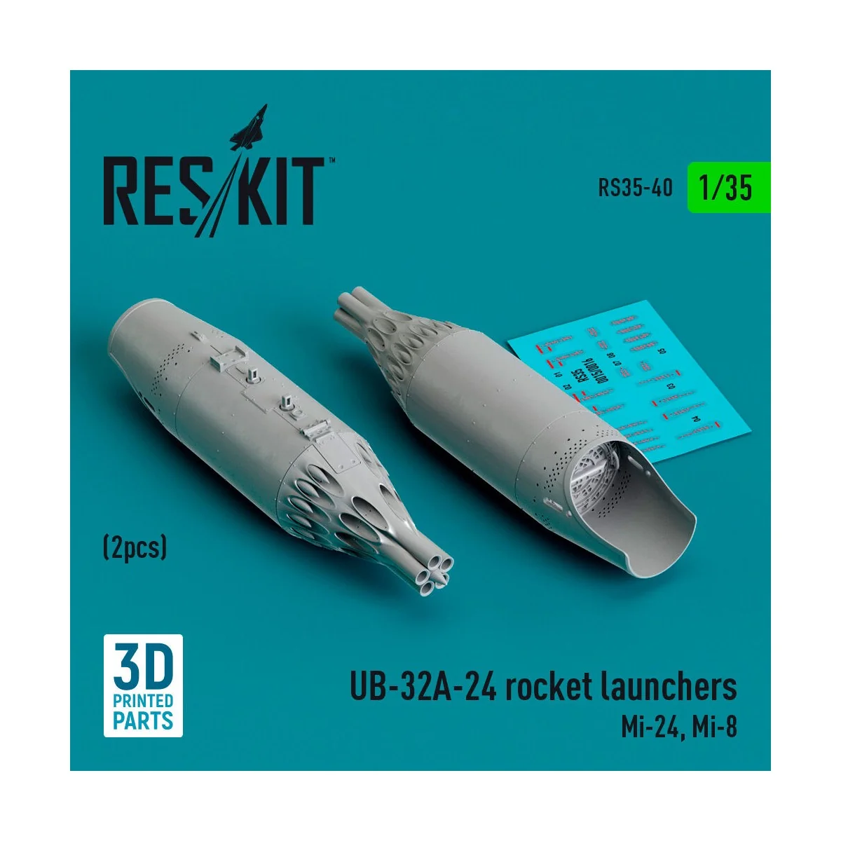UB-32A-24 rocket launchers (2 pcs) (Mi-24, Mi-8) (3D Printed), 1/35...
