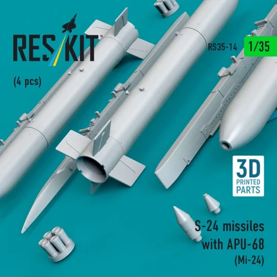 S-24 missiles with APU-68 (4 pcs) (Mi-24) (3D Printed), 1/35 - ResK...