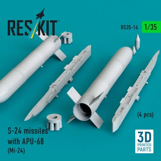 S-24 missiles with APU-68 (4 pcs) (Mi-24) (3D Printed), 1/35 - ResK...