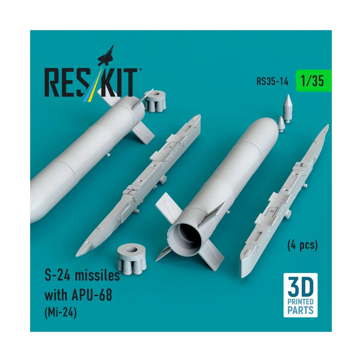 S-24 missiles with APU-68 (4 pcs) (Mi-24) (3D Printed), 1/35 - ResK...