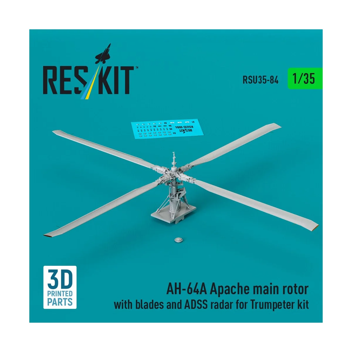 AH-64A Apache main rotor with blades and ADSS radar for Trumpeter k...