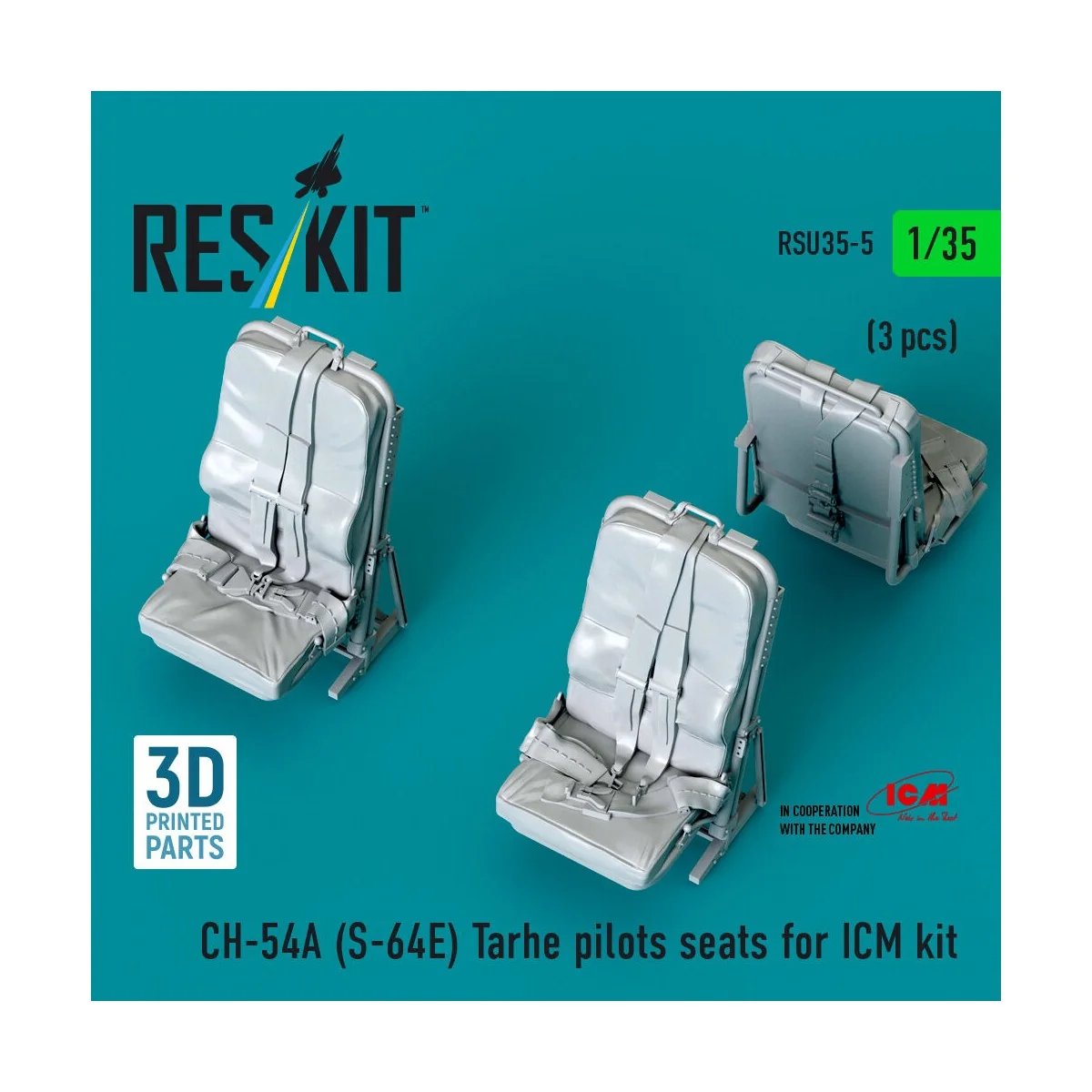 CH-54A (S-64E) Tarhe pilots seats for ICM kit (3 pcs) (3D Printed),... CH-54A (S-64E) Tarhe pilots seats for ICM kit (3 pcs) (3D Printed),...