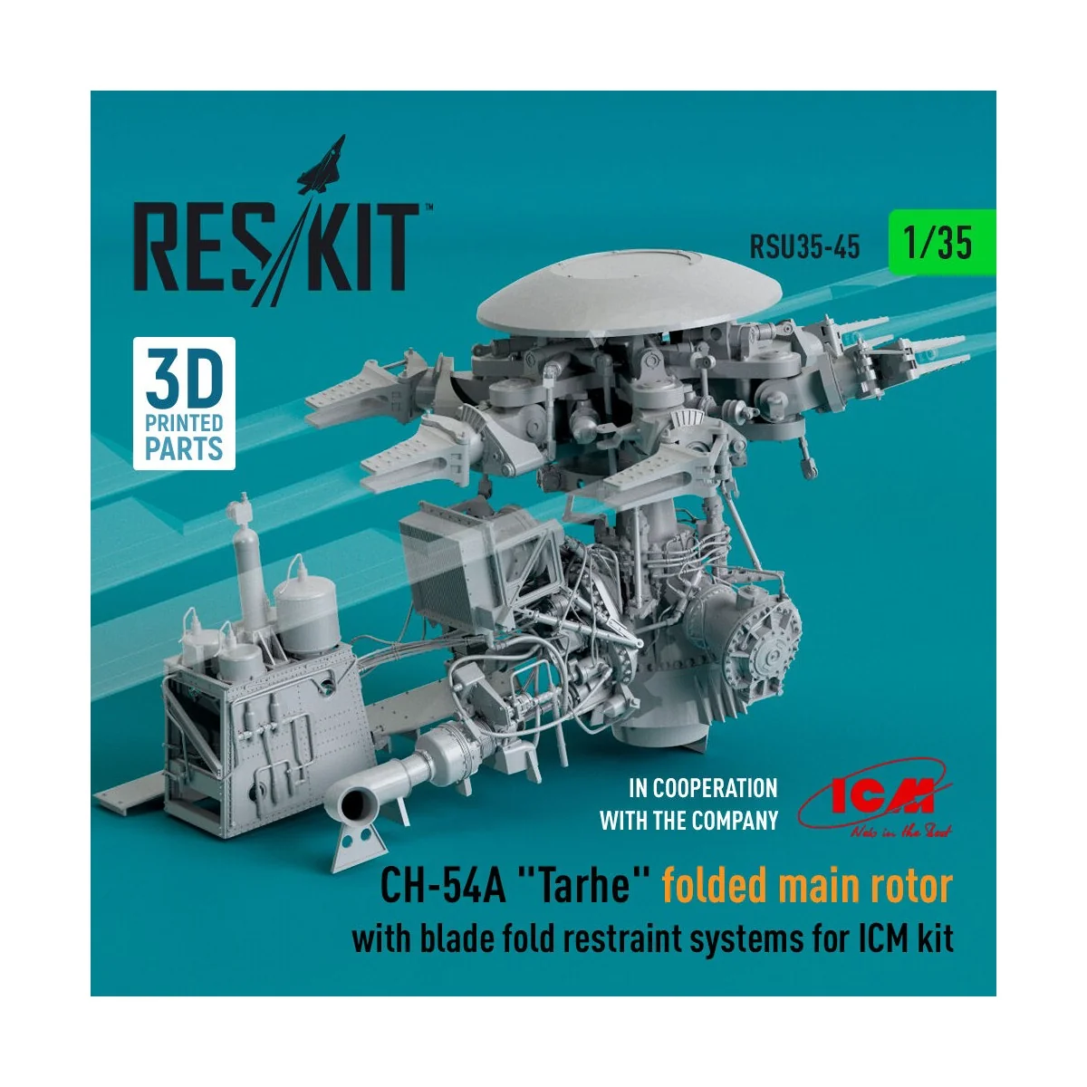 CH-54A Tarhe folded main rotor with blade fold restraint systems fo...