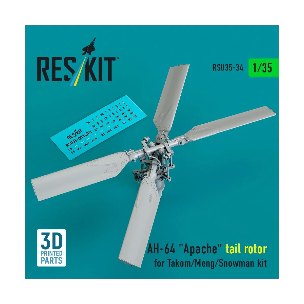 AH-64 Apache tail rotor for Takom/Meng/Snowman kit (3D Printed), 1/...