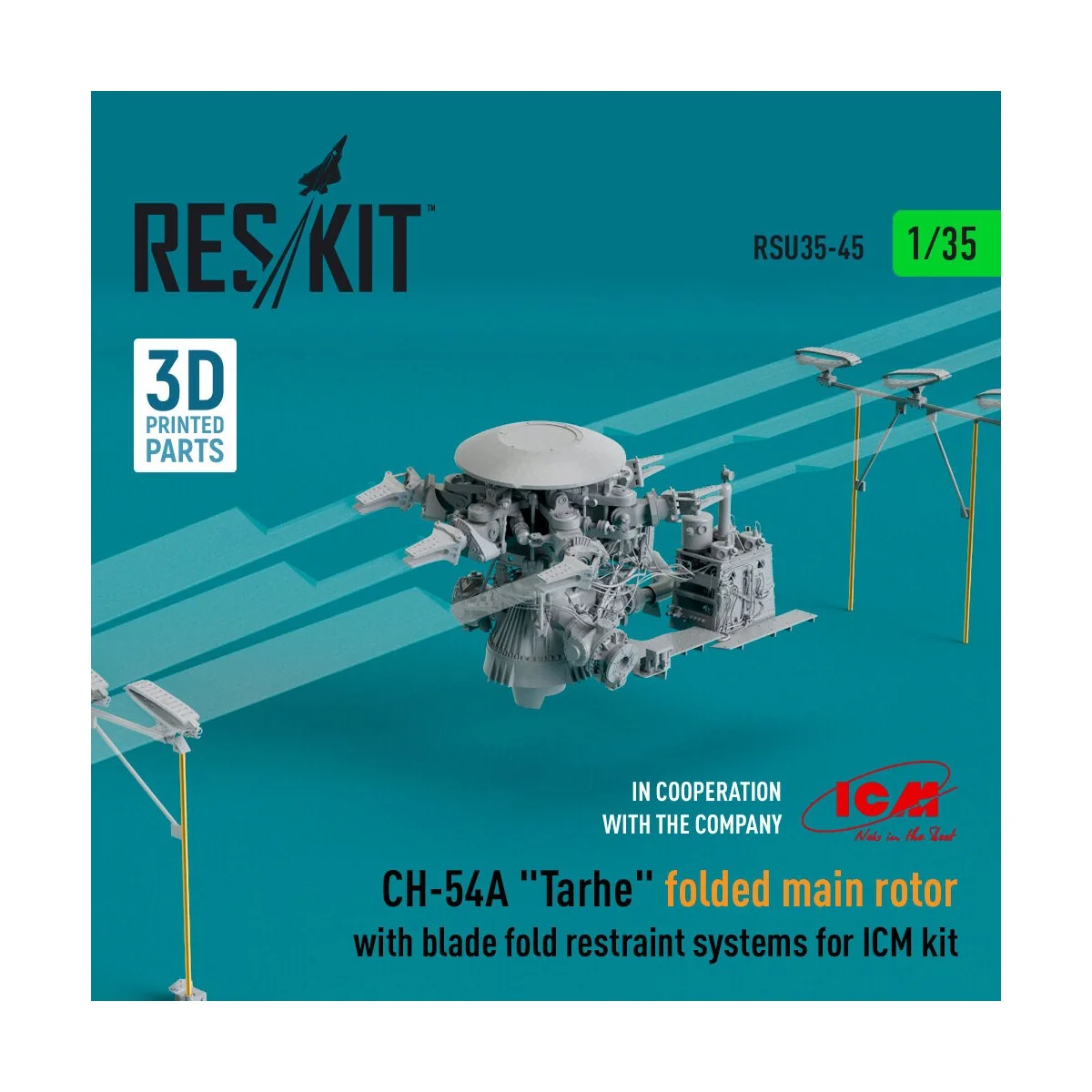 CH-54A Tarhe folded main rotor with blade fold restraint systems fo...