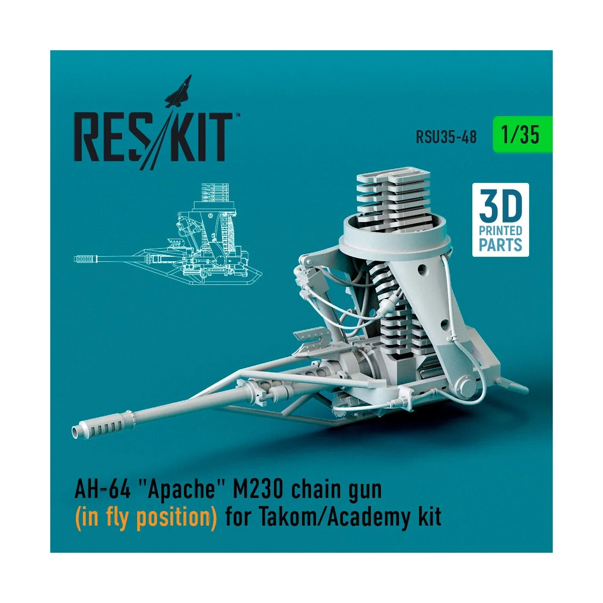 AH-64 Apache M230 chain gun (in fly position) for Takom/Academy kit... AH-64 Apache M230 chain gun (in fly position) for Takom/Academy kit...