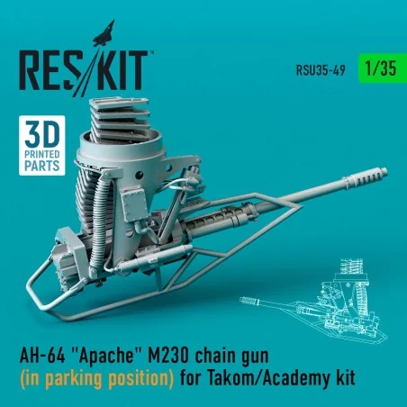 AH-64 Apache M230 chain gun (in parking position) for Takom/Academy...