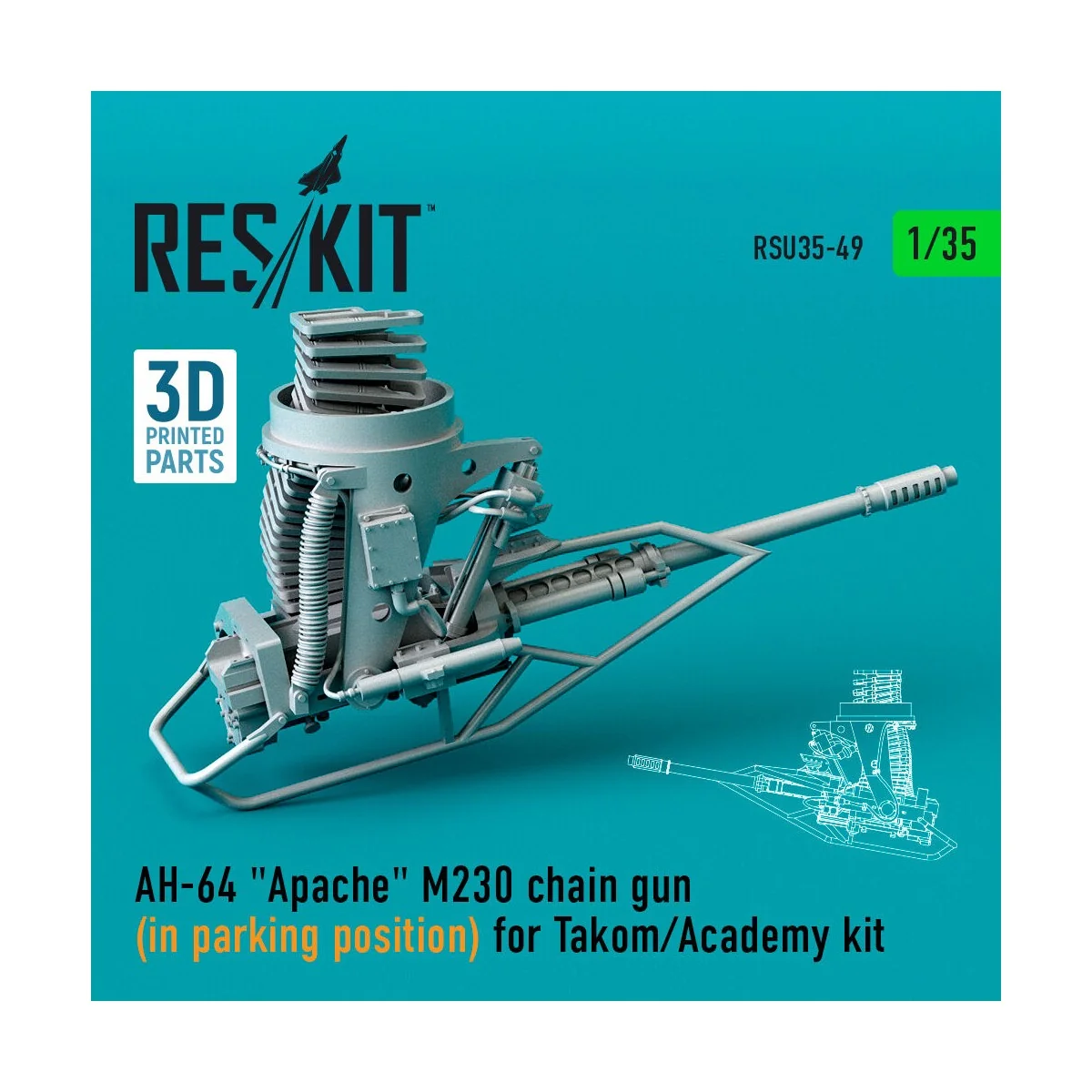 AH-64 Apache M230 chain gun (in parking position) for Takom/Academy... AH-64 Apache M230 chain gun (in parking position) for Takom/Academy...