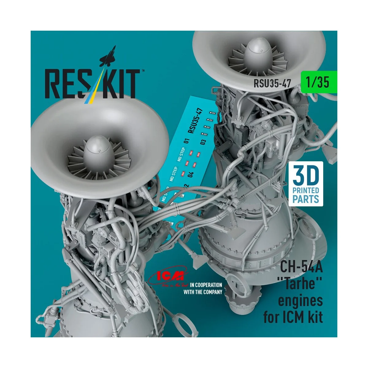 CH-54A Tarhe engines for ICM kit (3D Printed), 1/35 - ResKit Models...