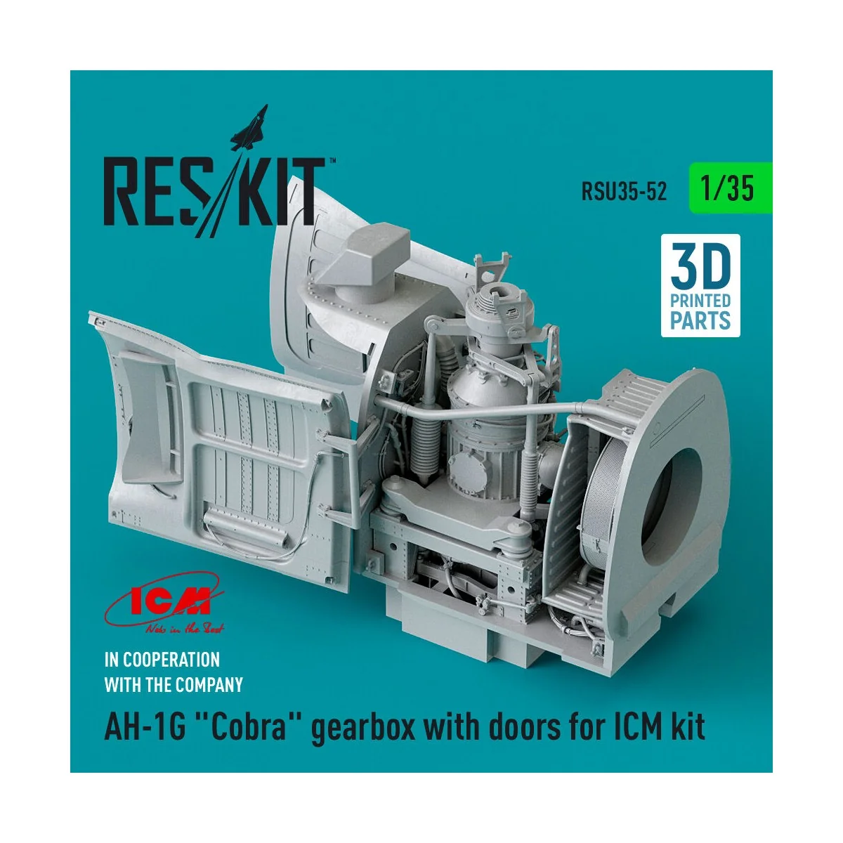 AH-1G Cobra gearbox with doors for ICM kit (3D Printed), 1/35 - Res... AH-1G Cobra gearbox with doors for ICM kit (3D Printed), 1/35 - Res...