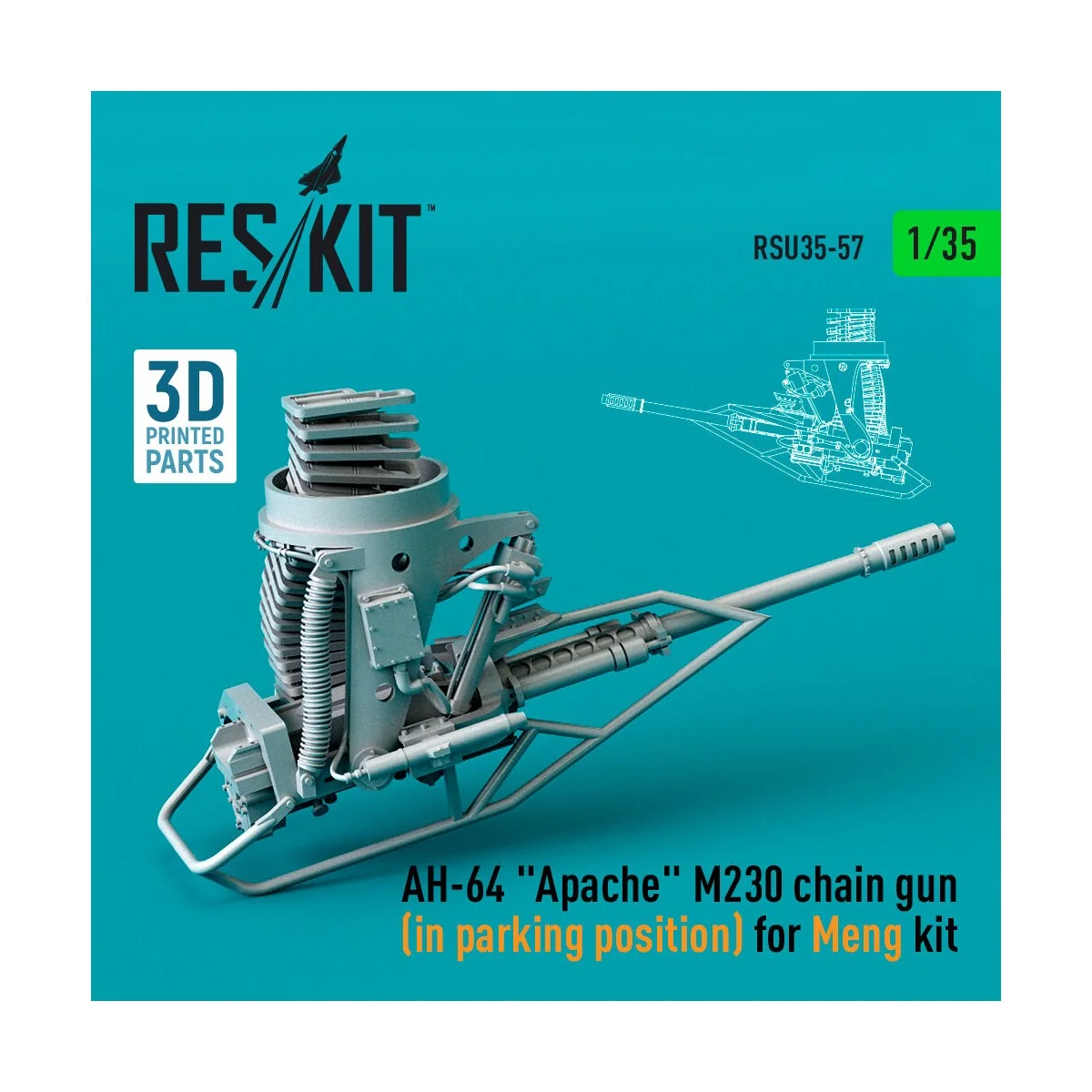 AH-64 Apache M230 chain gun (in parking position) for Meng kit (3D ...