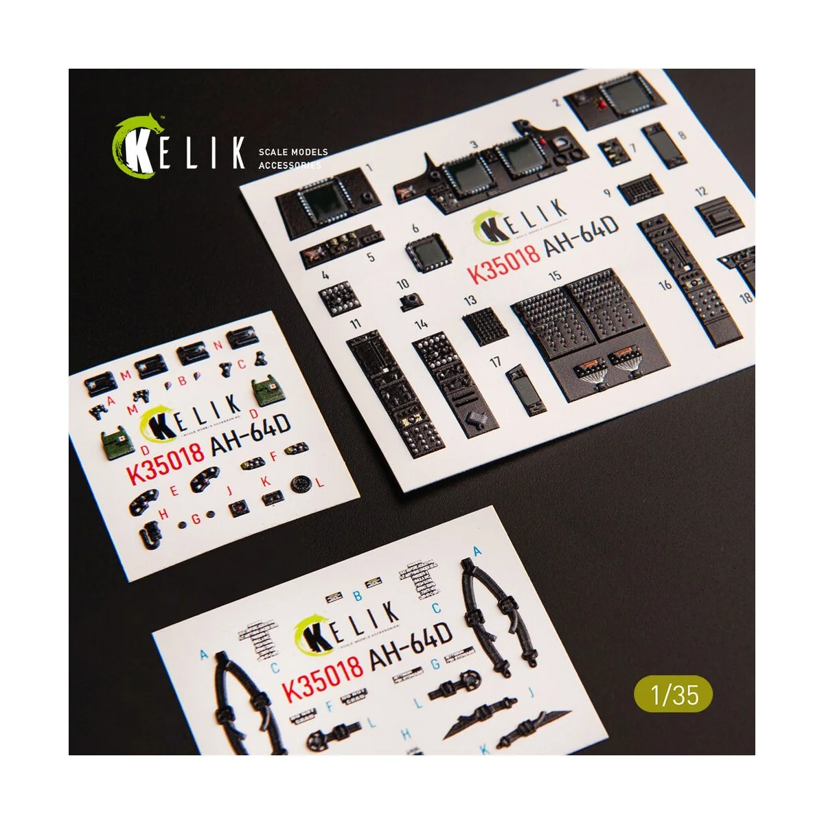 AH-64D Apache interior 3D decals for Takom kit 1/35 - Kelik K35018