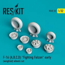 F-16 (A, B, C, D) Fighting Falcon early (weighted) wheels set, 1/32...