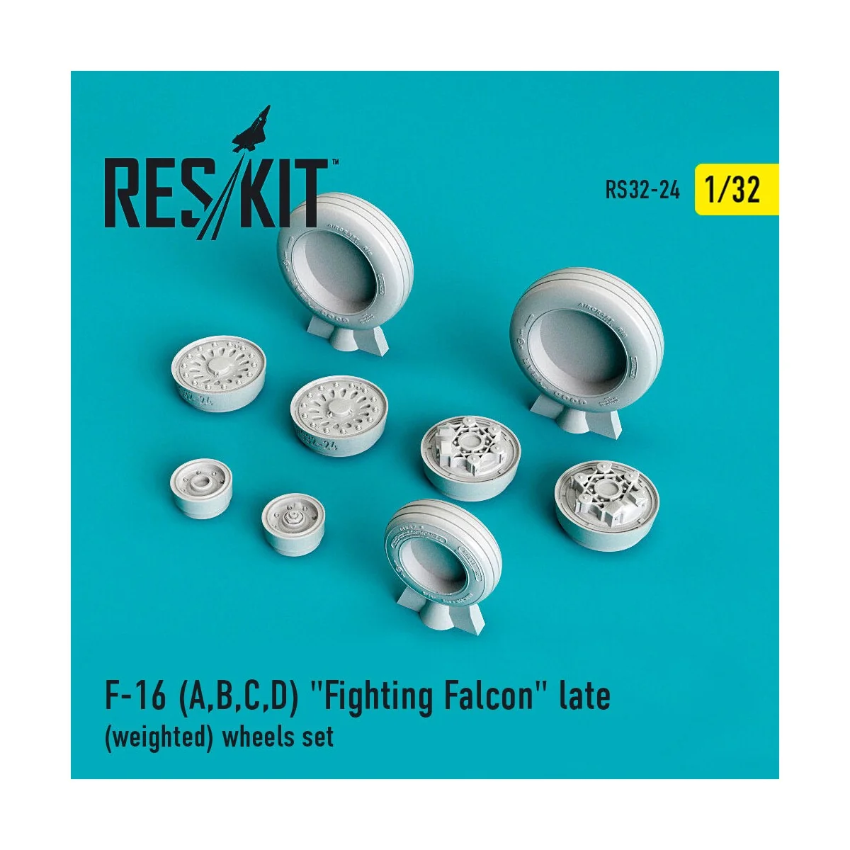 F-16 (A,B,C,D) Fighting Falcon late (weighted) wheels set 1/32 - Re...