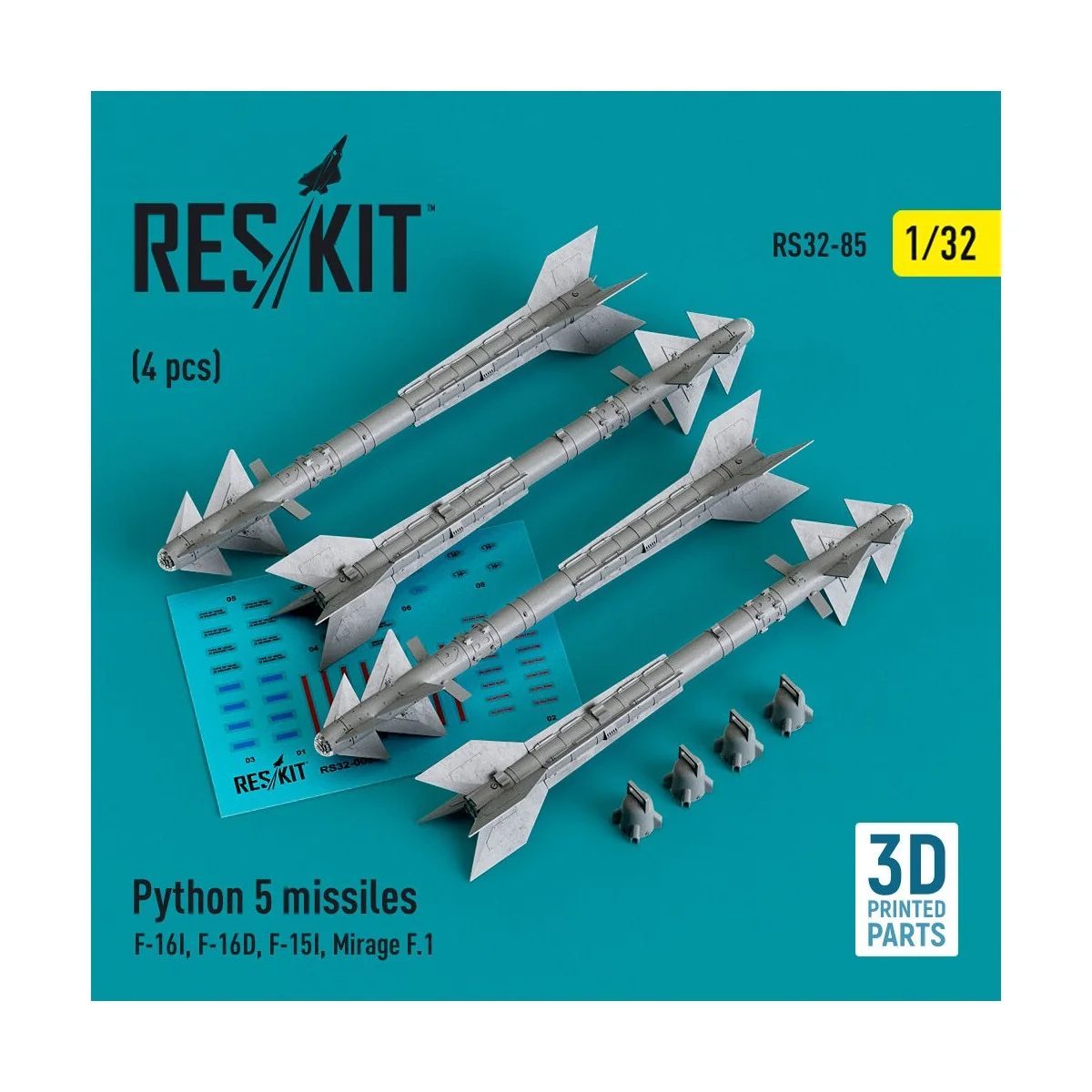 Python 5 missiles (4 pcs) (F-16I, F-16D, F-15I, Mirage F.1) (3D Pri...