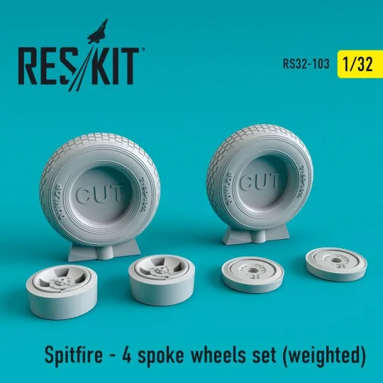 Spitfire (4 spoke) wheels set (weighted), 1/32 - ResKit Models RS32...