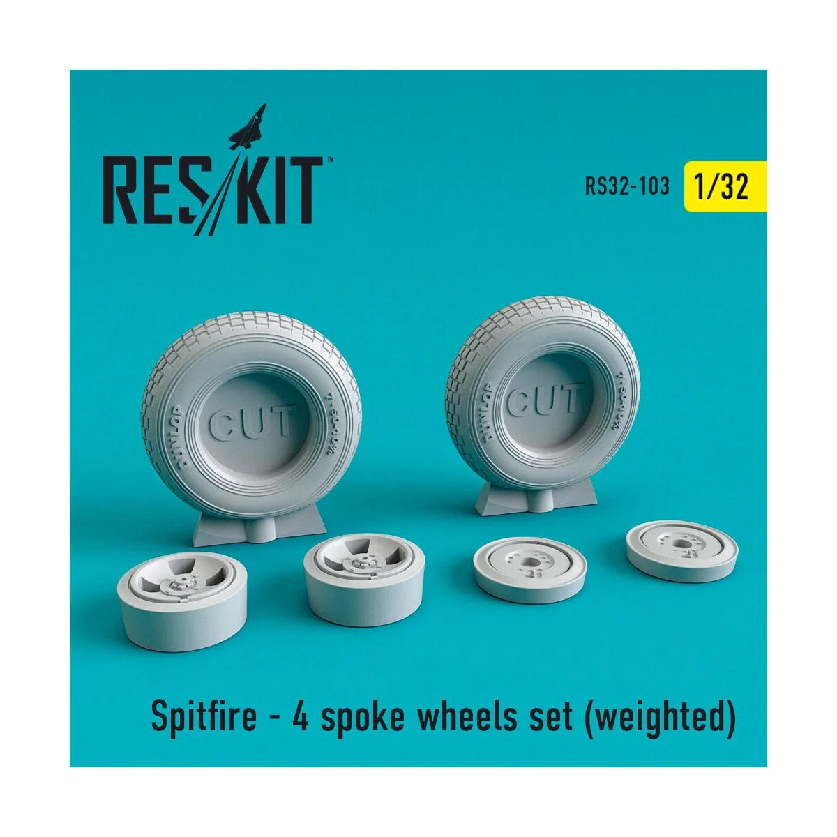 Spitfire (4 spoke) wheels set (weighted) 1/32 - ResKit Models RS32-...
