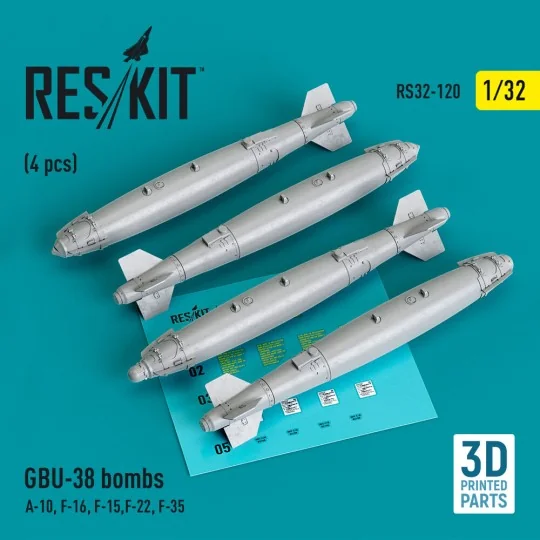 GBU-38 bombs (4 pcs) (A-10, F-16, F-15, F-22, F-35) (3D Printed), 1... GBU-38 bombs (4 pcs) (A-10, F-16, F-15, F-22, F-35) (3D Printed), 1...