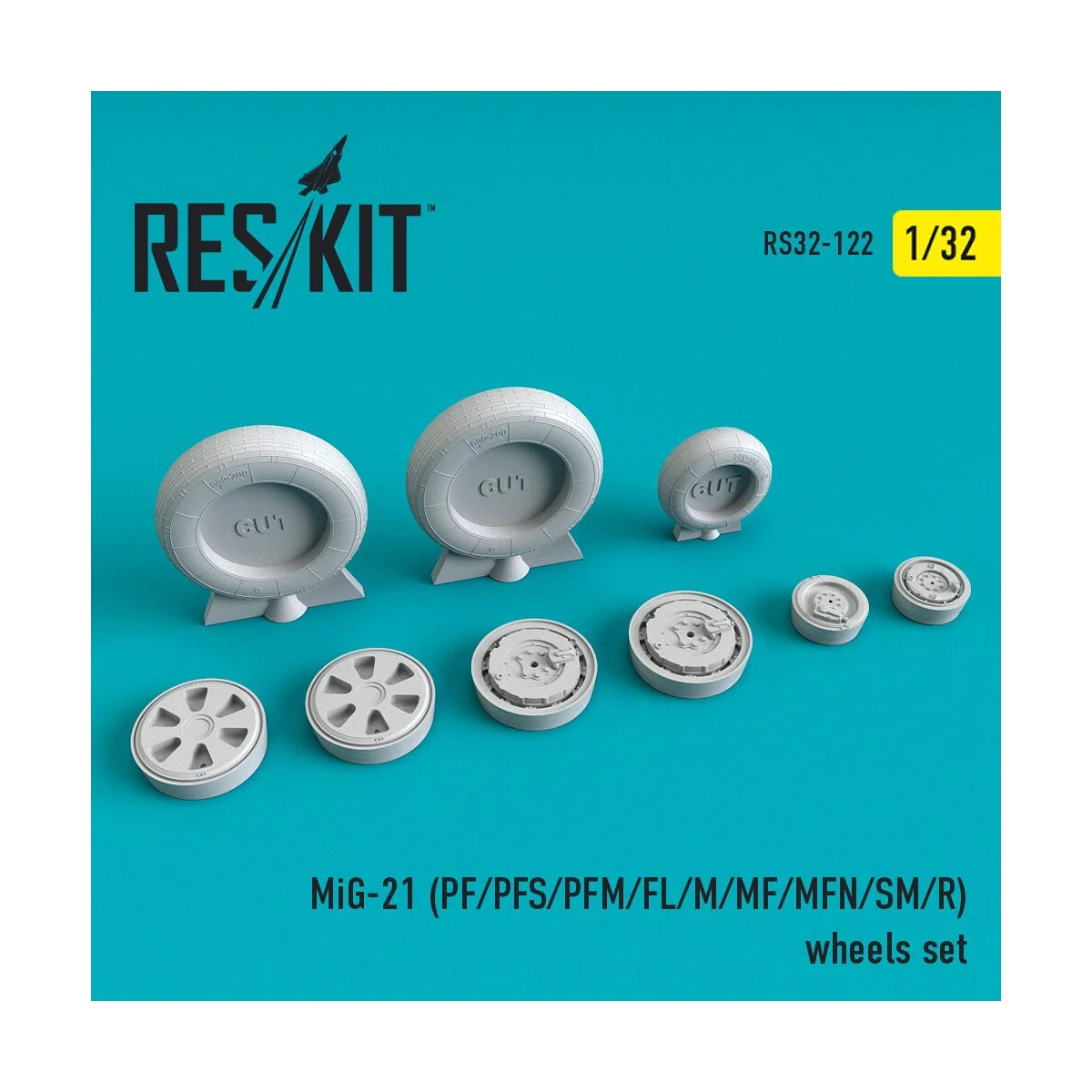 MiG-21 (PF, PFS, PFM, FL, M, MF, MFN, SM, R) wheels set, 1/32 - Res... MiG-21 (PF, PFS, PFM, FL, M, MF, MFN, SM, R) wheels set, 1/32 - Res...